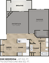 1x1 - 1 Bedroom 1 Bath Floor Plan Layout - 871 Square Feet